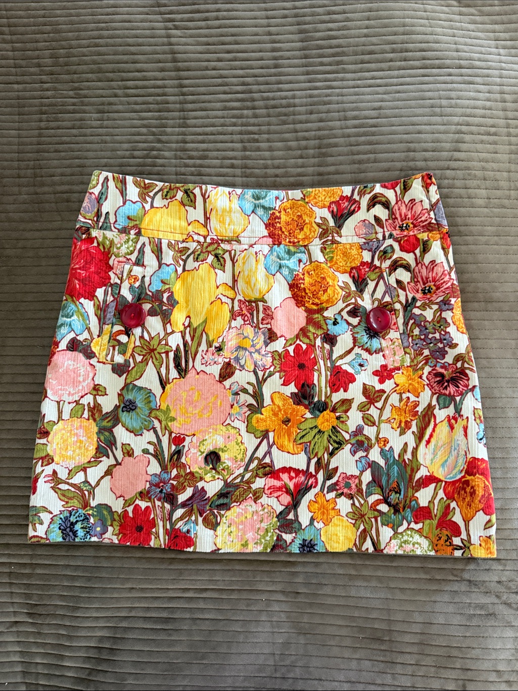Anthropologie Elevenses Floral Corduroy Skirt